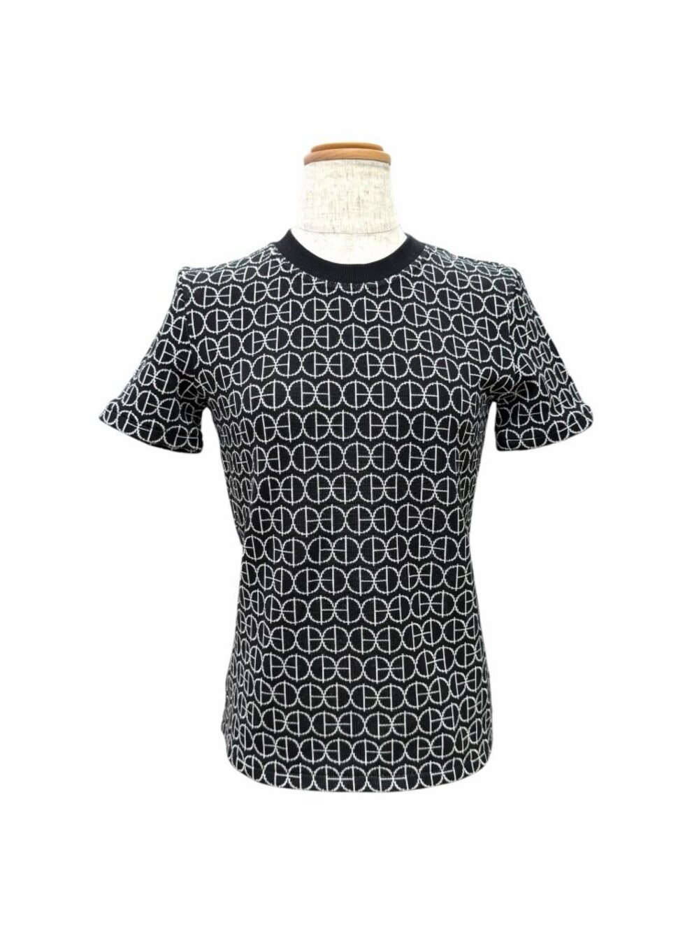 Hermes Cotton H Round All Over Print Crew Neck Short Sleeve Knit Black White FR